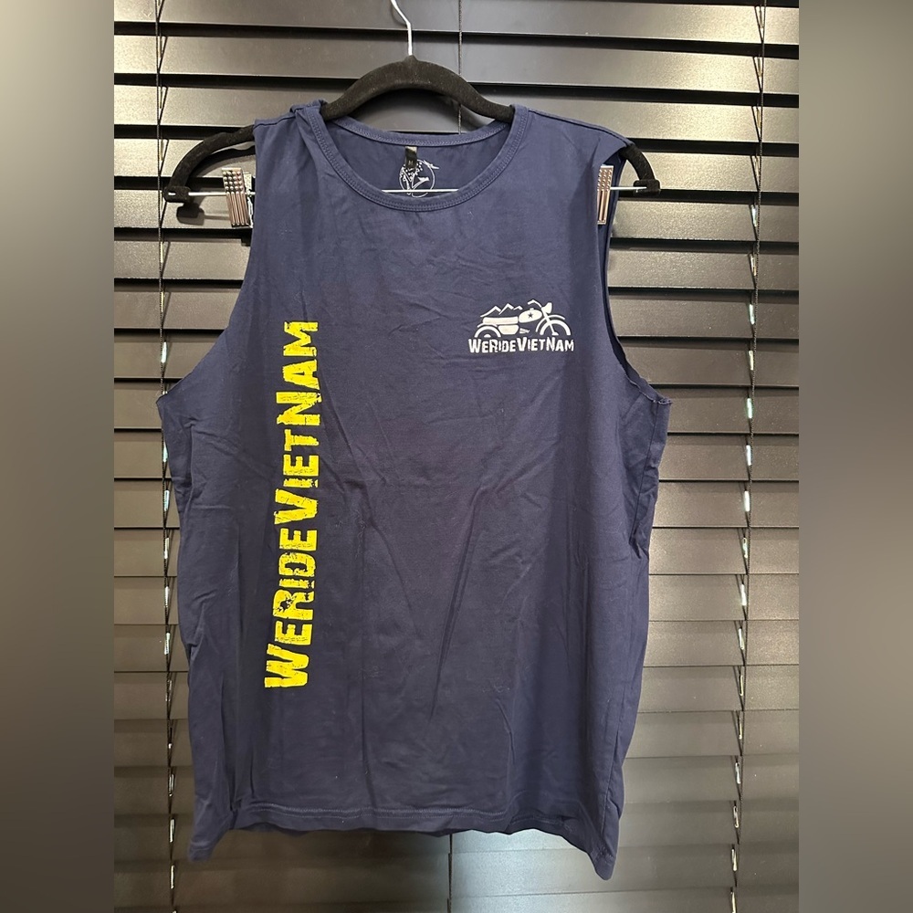 Men's Blue Sleeveless Motorcycle Graphic Muscle Top
